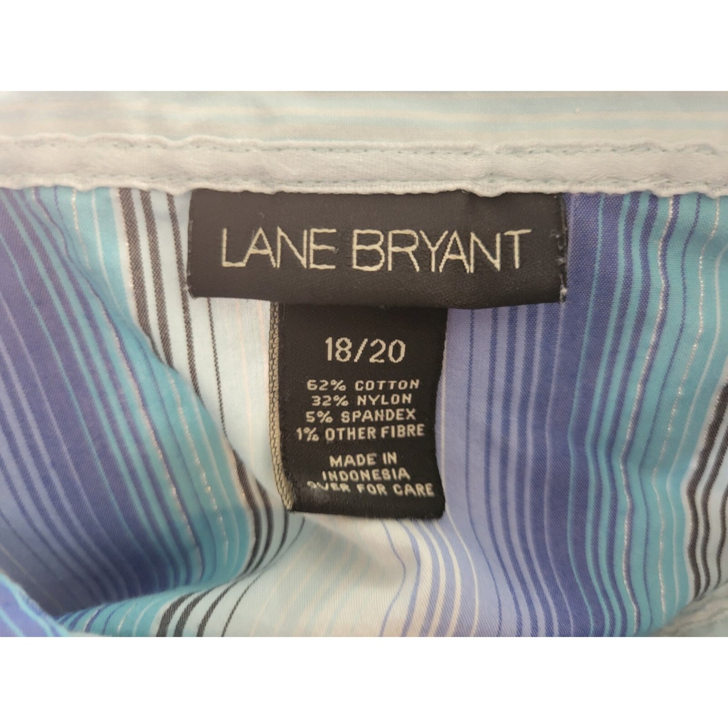 Lane Bryant Womens Top 18 20 Plus Long Sleeve Buttons Blue Stripe Office Collar