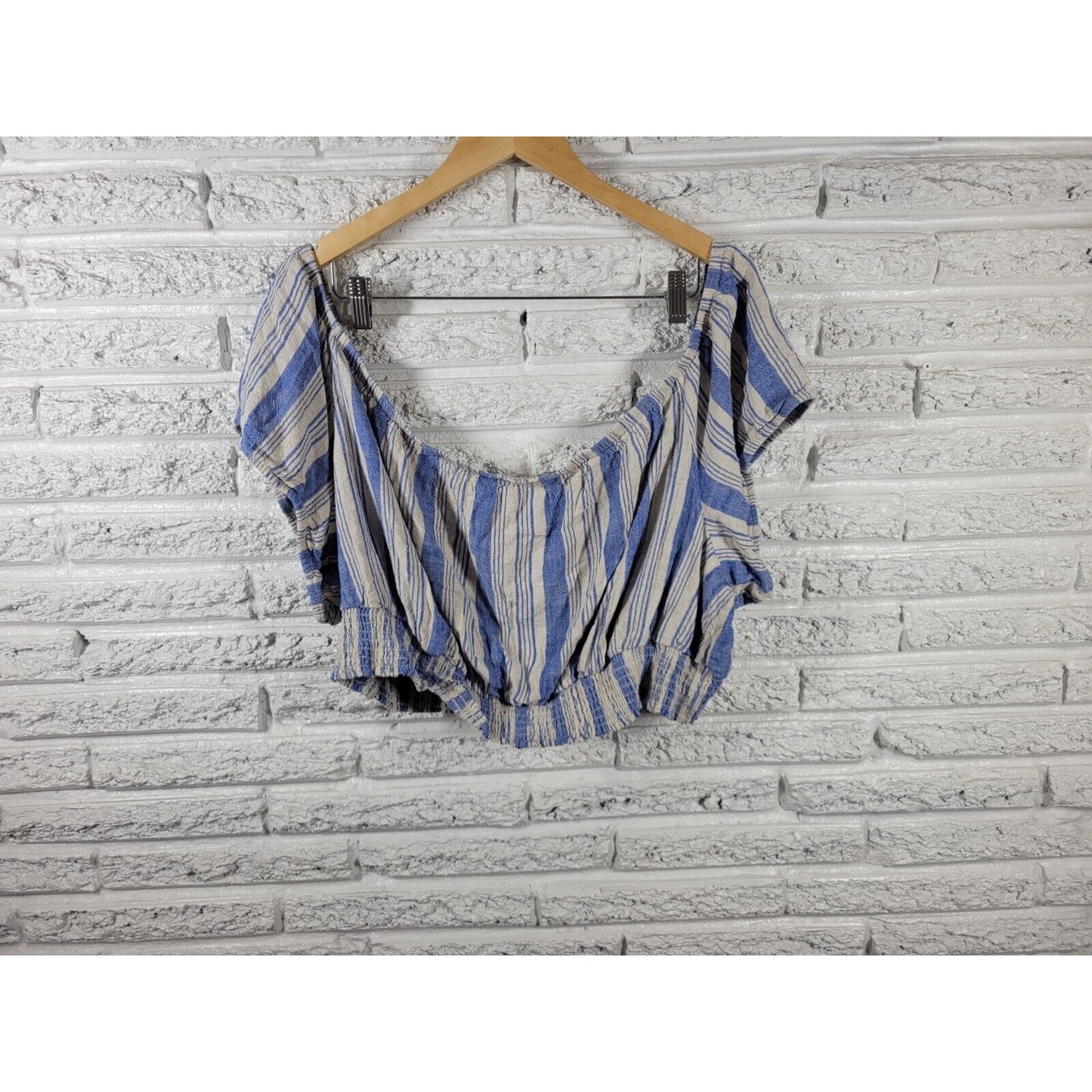 Torrid Womens Top 5 5X Crop Cap Sleeve On Off Shoulder Lightweight Blue Stripe