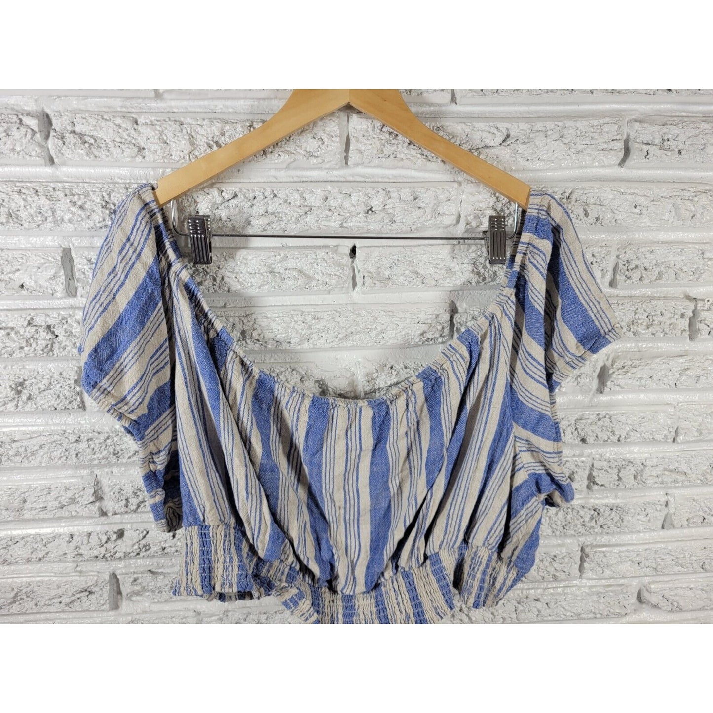 Torrid Womens Top 5 5X Crop Cap Sleeve On Off Shoulder Lightweight Blue Stripe