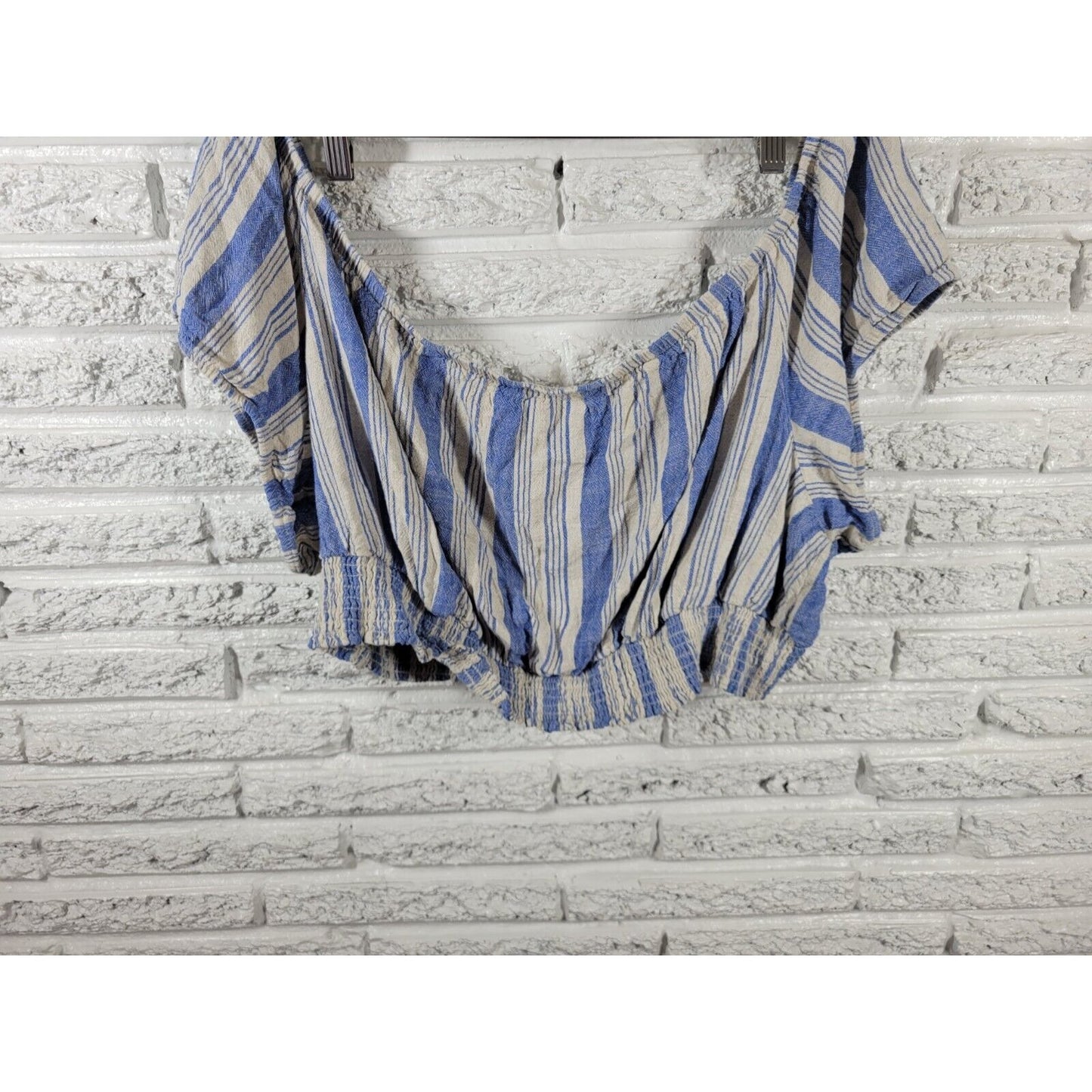 Torrid Womens Top 5 5X Crop Cap Sleeve On Off Shoulder Lightweight Blue Stripe