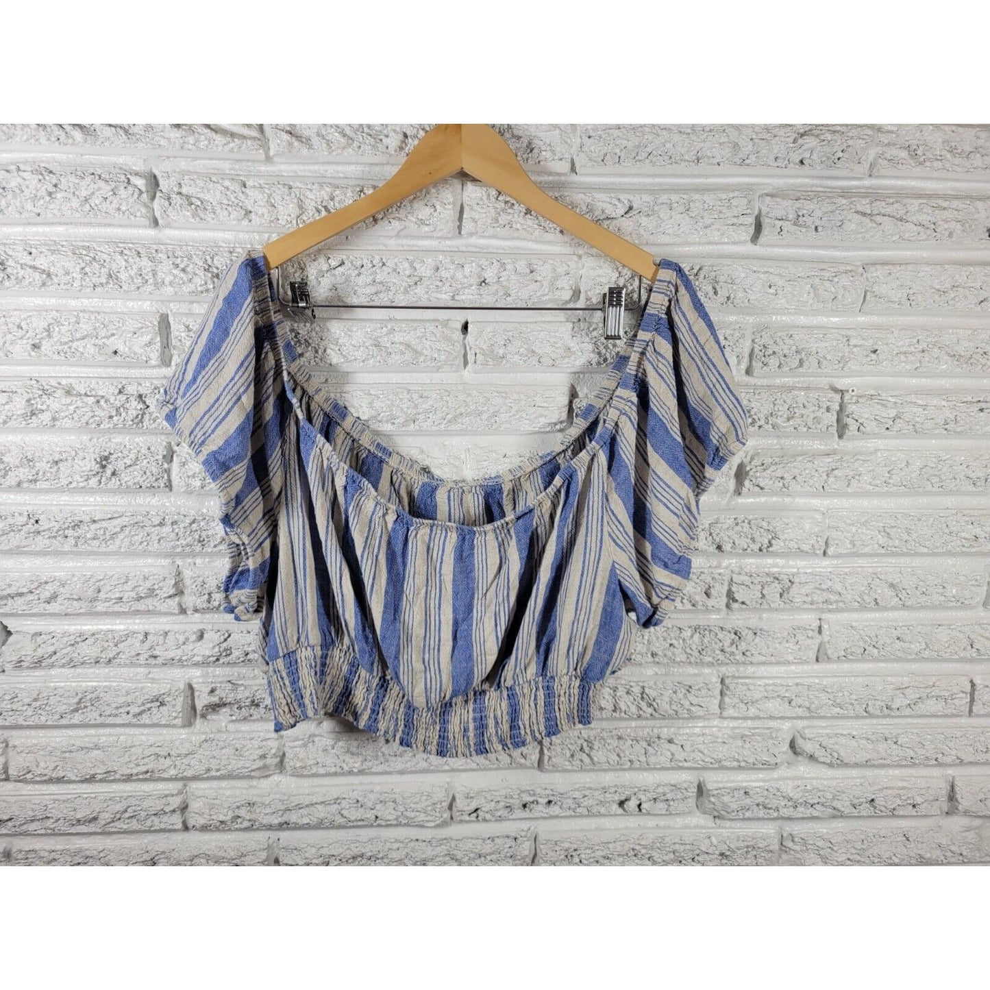 Torrid Womens Top 5 5X Crop Cap Sleeve On Off Shoulder Lightweight Blue Stripe