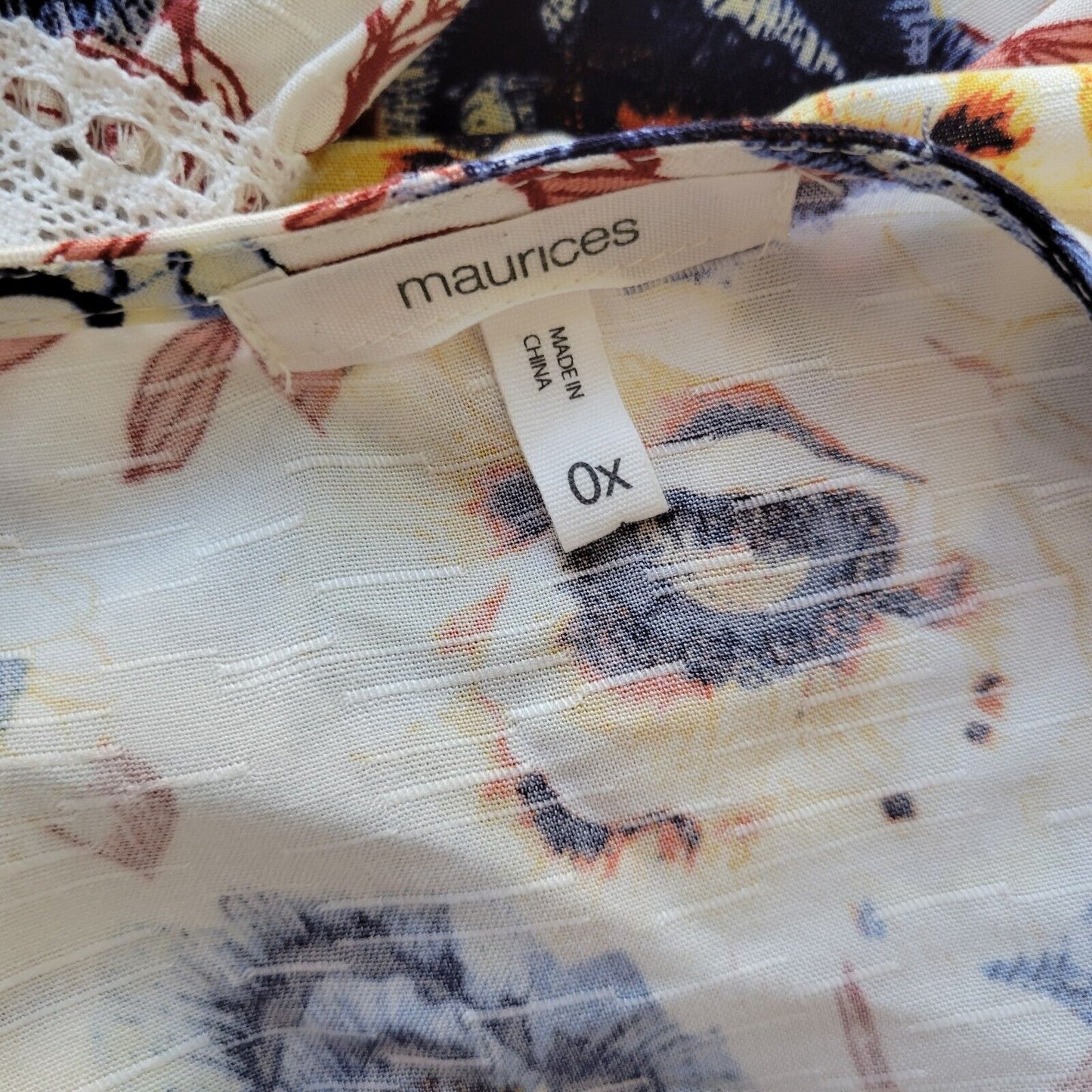 Maurices Womens Top 0X Baby Doll Bell Sleeve Blue Brown Floral Lightweight Rayon