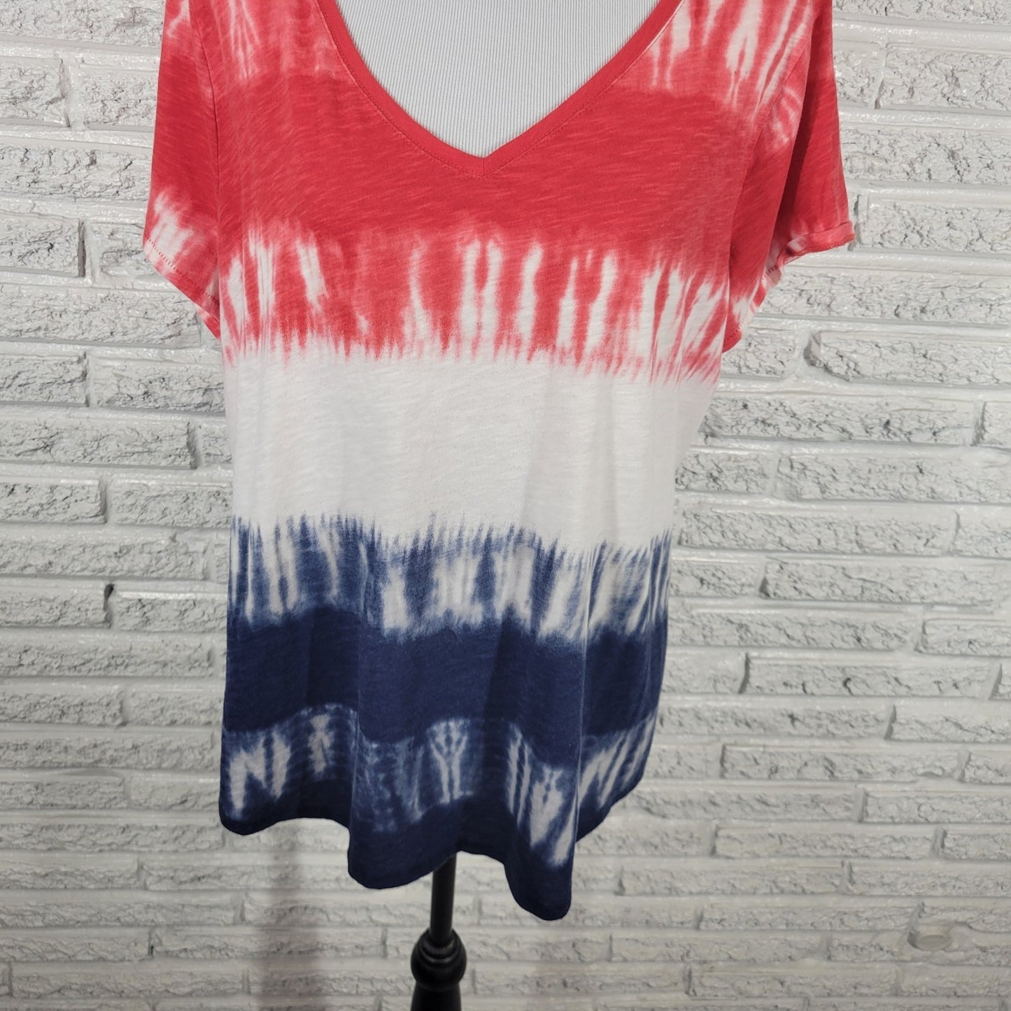 Fourth of July Sonoma Everyday Women Top XXL Plus Tee Patriotic Red Blue Tie Dye