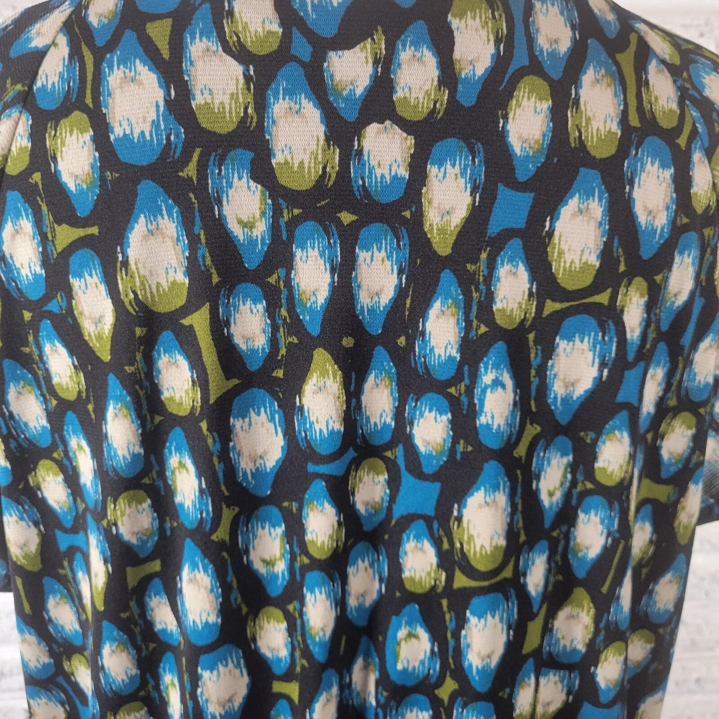 Worthington Womens Top Extra Large XL Peplum Puff Sleeve Blue Black Watercolor