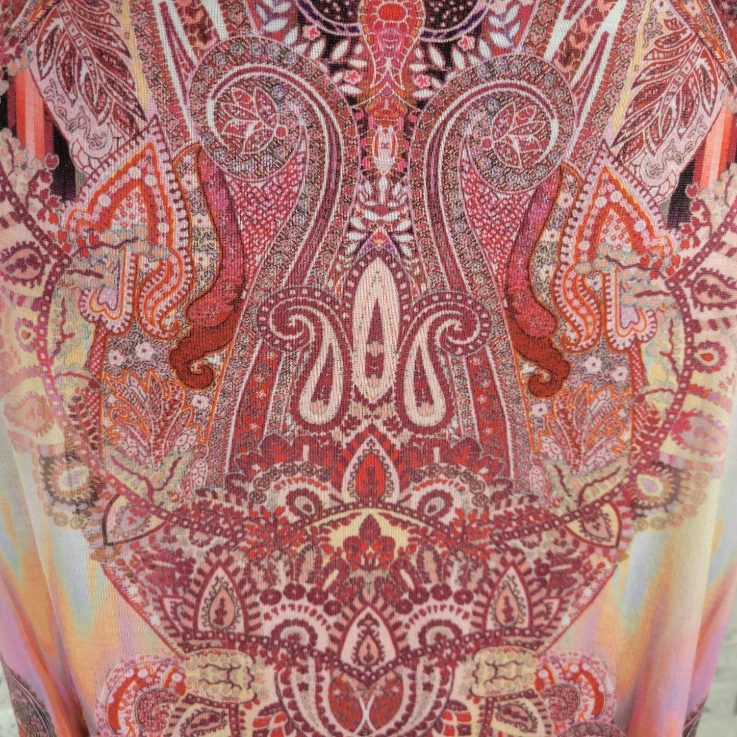 One World Womens Top Extra Large XL Short Sleeve Pink Paisley Polyester Studded