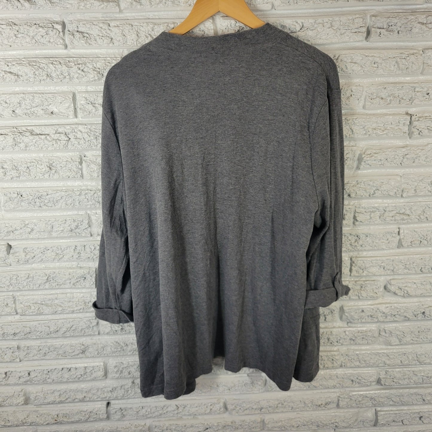 Croft Barrow Womens Top 2X Plus Cardigan Open Gray Cuffed 3/4 Sleeve Pockets