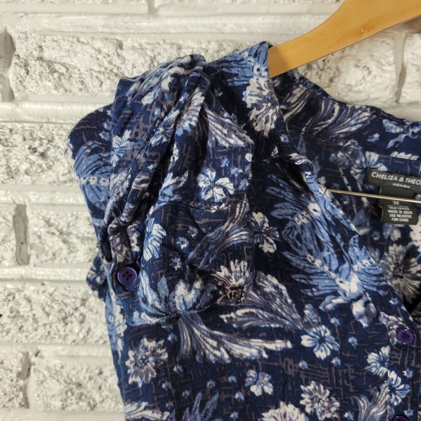 Chelsea Theodore Women Top 3X Long Sleeve Blue Button Up Lightweight Sheer Rayon