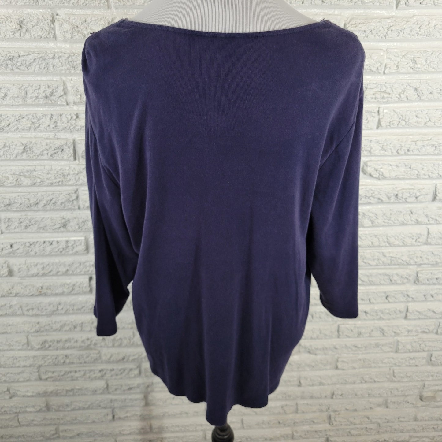 Karen Scott Womens Top 2X Plus 3/4 Sleeve Blue Crochet Trim Studded Casual Comfy