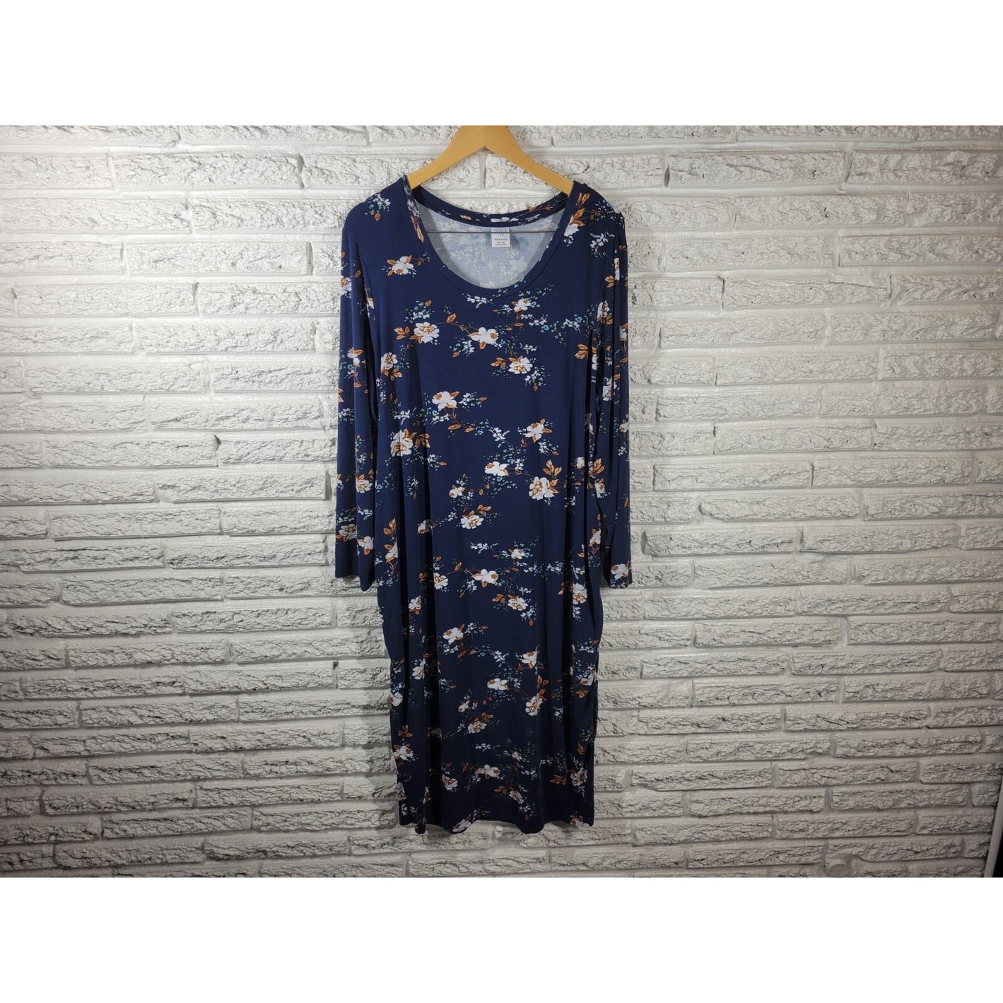 Time Tru Womens Maternity Dress XXL 20 Plus Long Sleeve Blue Floral Casual