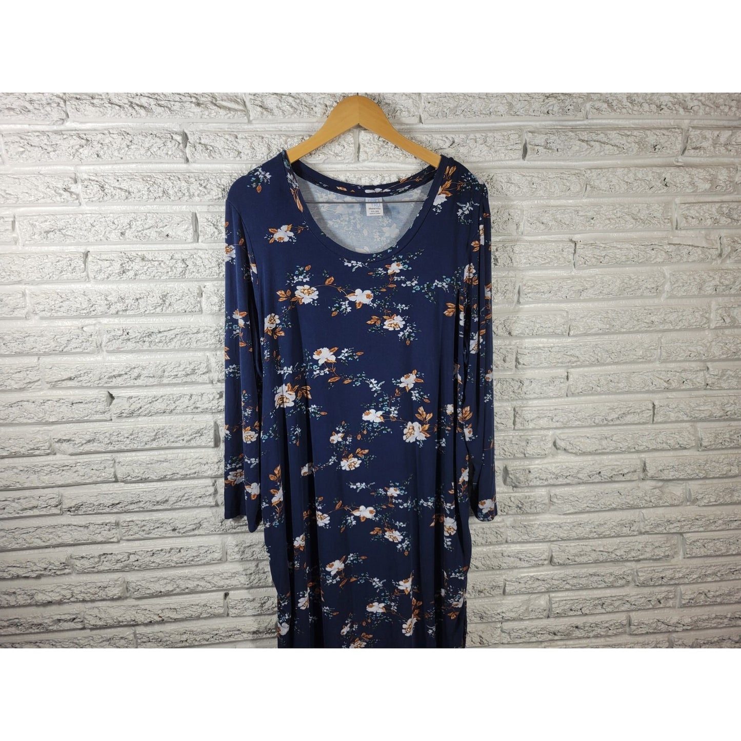 Time Tru Womens Maternity Dress XXL 20 Plus Long Sleeve Blue Floral Casual