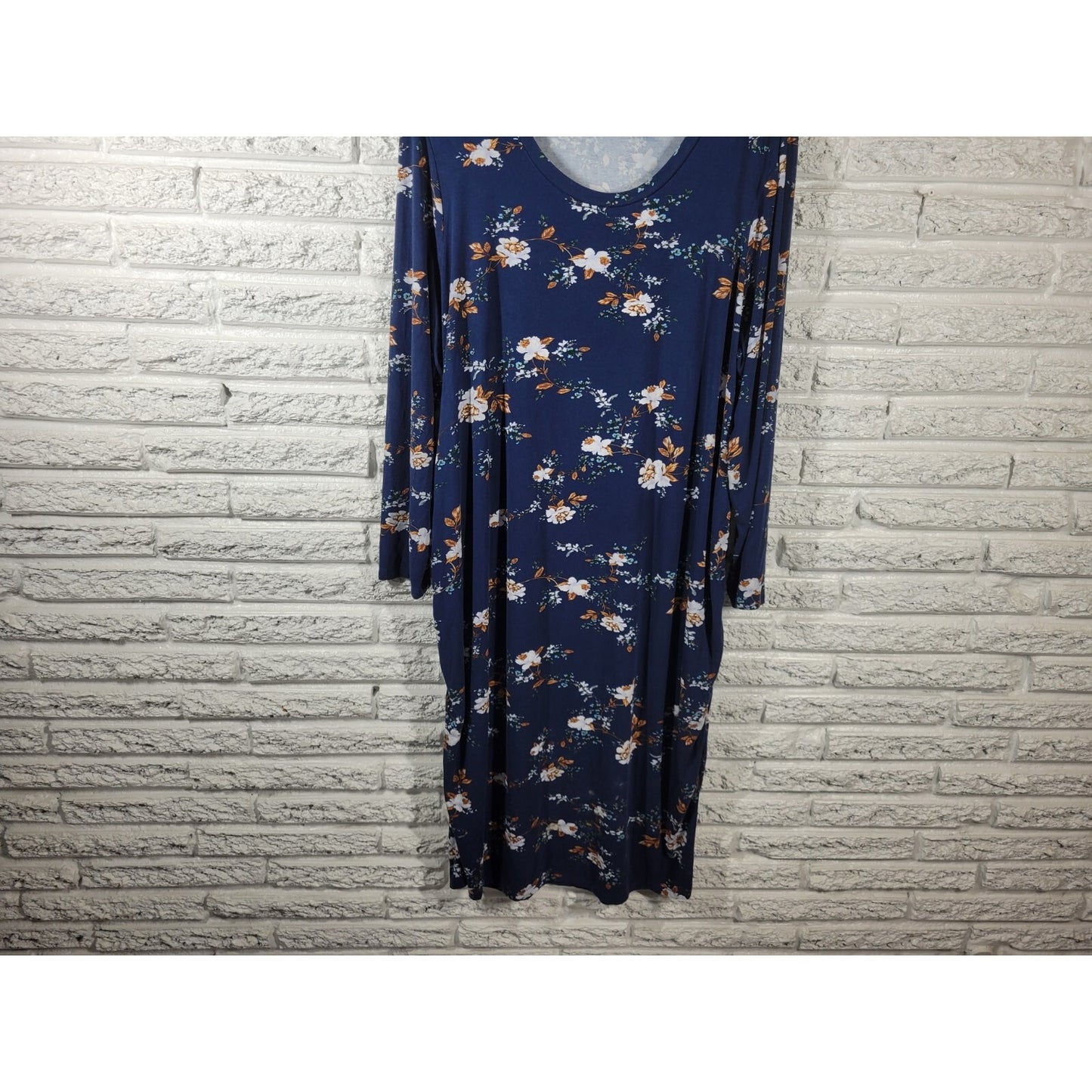 Time Tru Womens Maternity Dress XXL 20 Plus Long Sleeve Blue Floral Casual