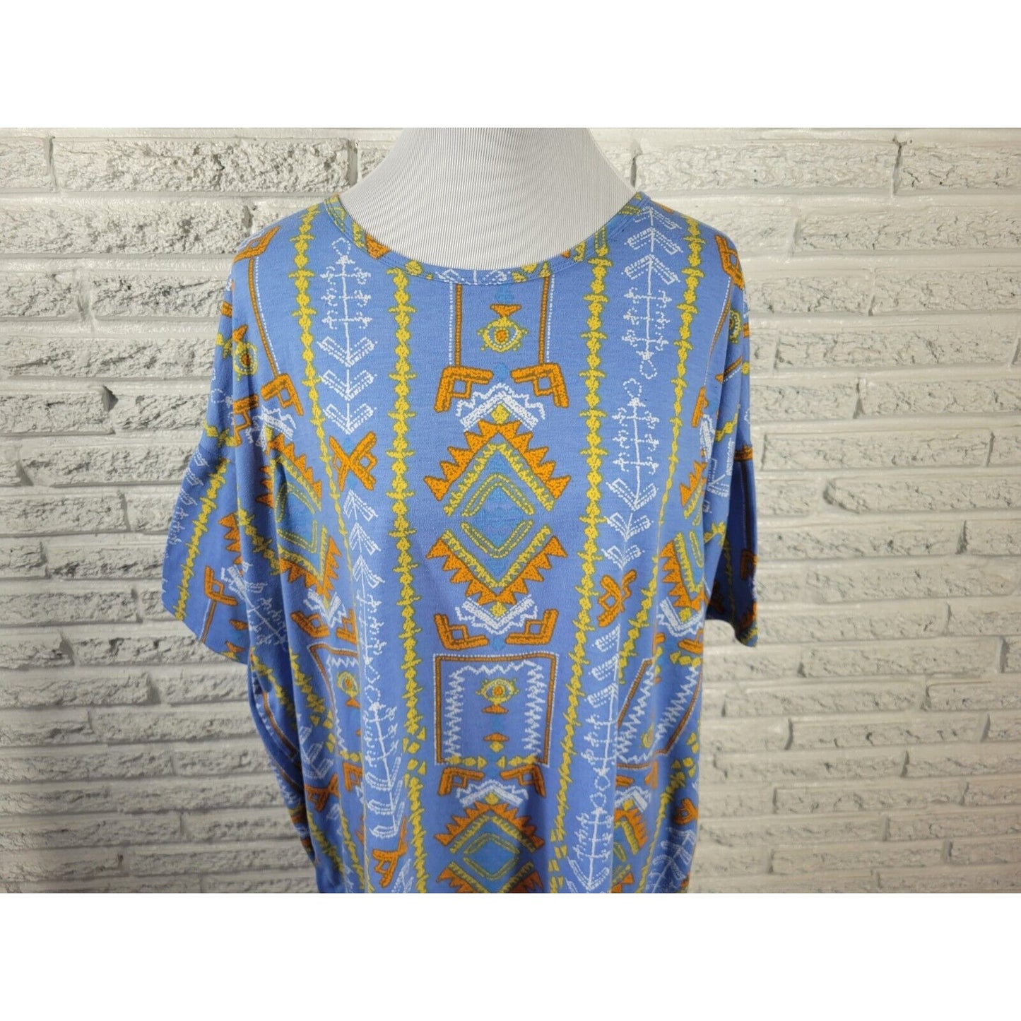 Lularoe Womens Top Extra Large XL Tee Asymmetric Casual Blue Southwestern Tribal