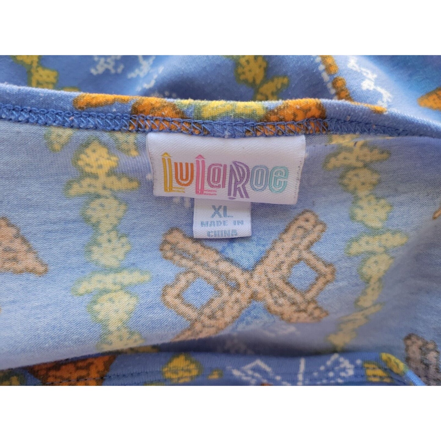 Lularoe Womens Top Extra Large XL Tee Asymmetric Casual Blue Southwestern Tribal