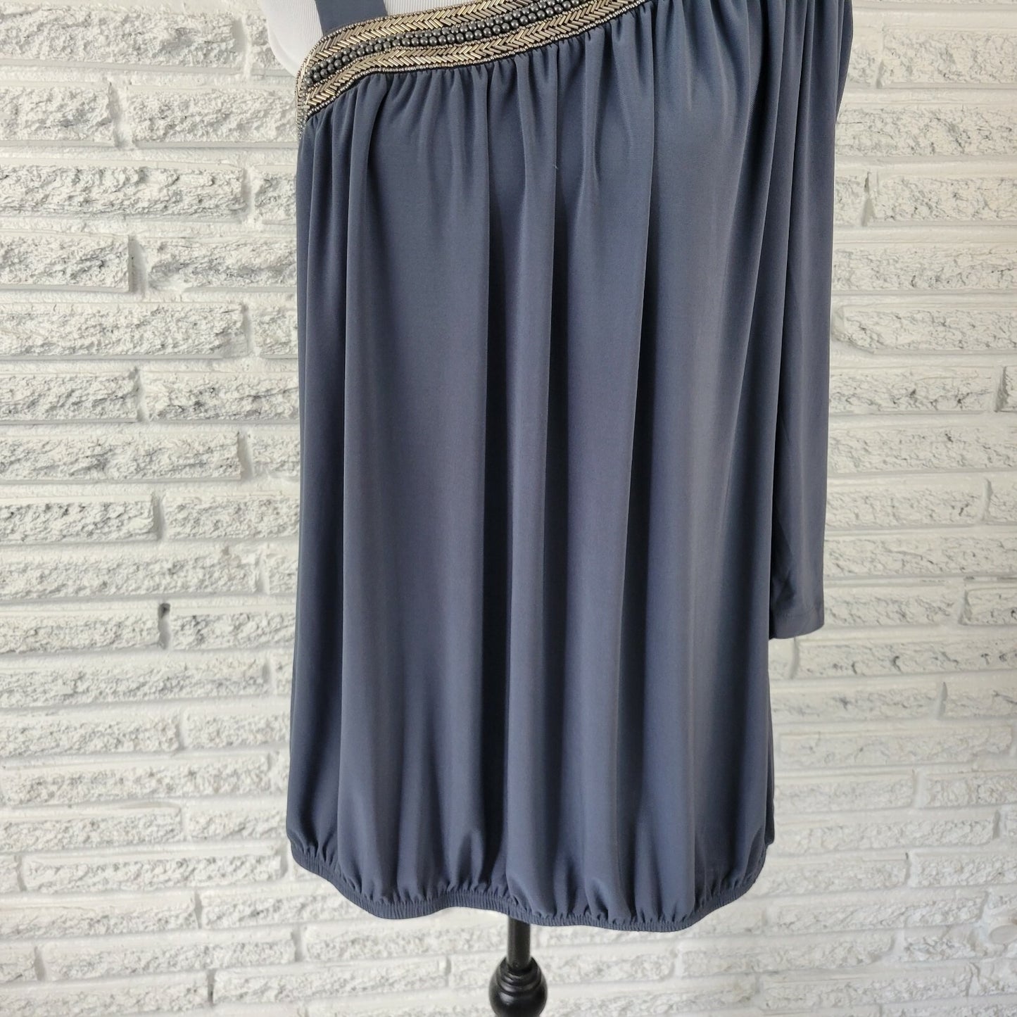 Fashion Bug Womens Top 0X Plus One Shoulder Studded Peplum Pullover Beaded Gray