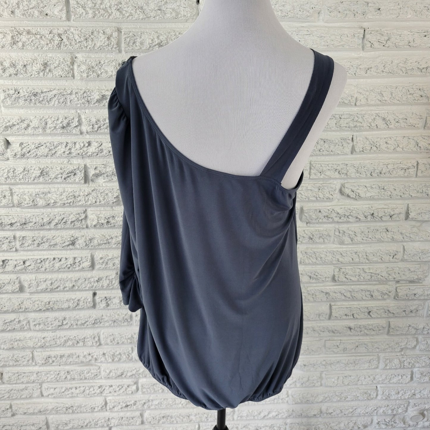 Fashion Bug Womens Top 0X Plus One Shoulder Studded Peplum Pullover Beaded Gray