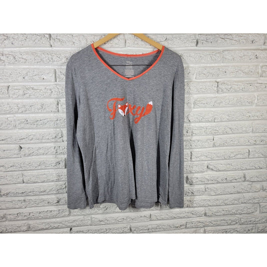 Secret Treasures Womens Top XL Tee Pajama Gray Fox Foxy Loungewear Stretchy