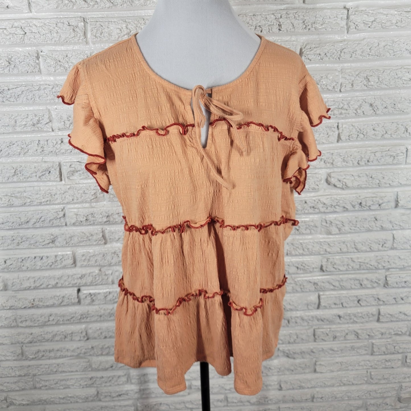 Cato Est 1946 Women Top Extra Large Flutter Sleeve Orange Keyhole Ruffles Casual