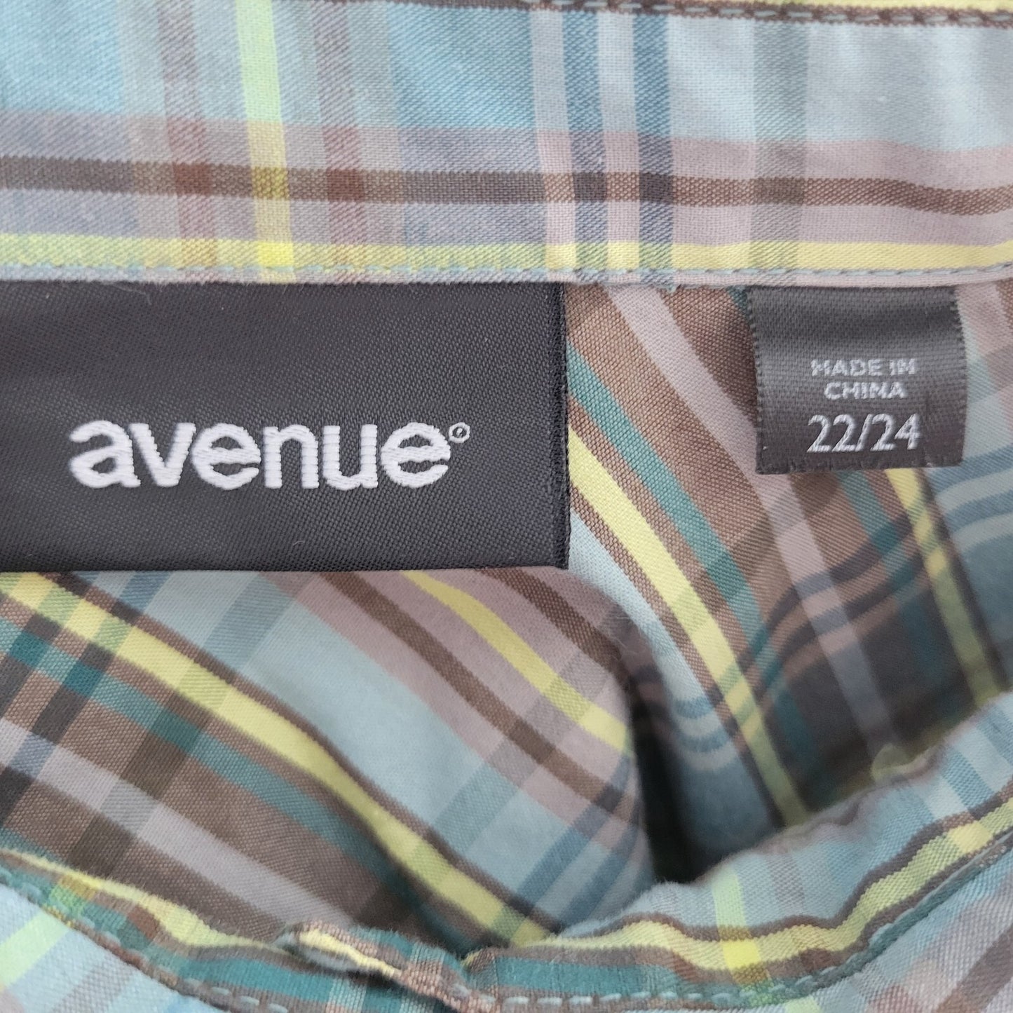 Avenue Womens Top 22 24 Plus 3/4 Sleeve Blue Plaid Button Ruffle Lightweight