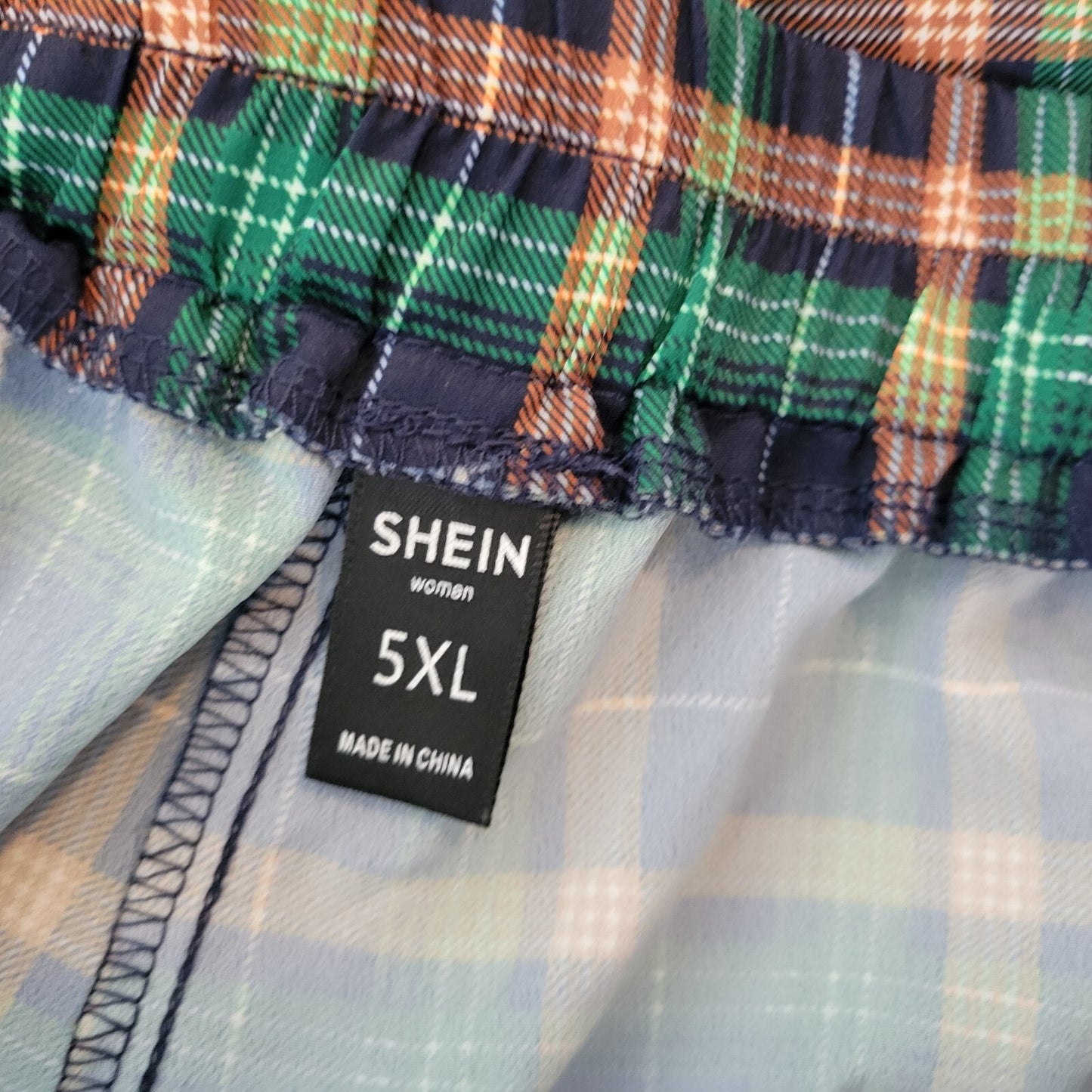 Shein Womens Pajama Pants 5XL Plus Green Red Plaid Pockets Polyester Lightweight