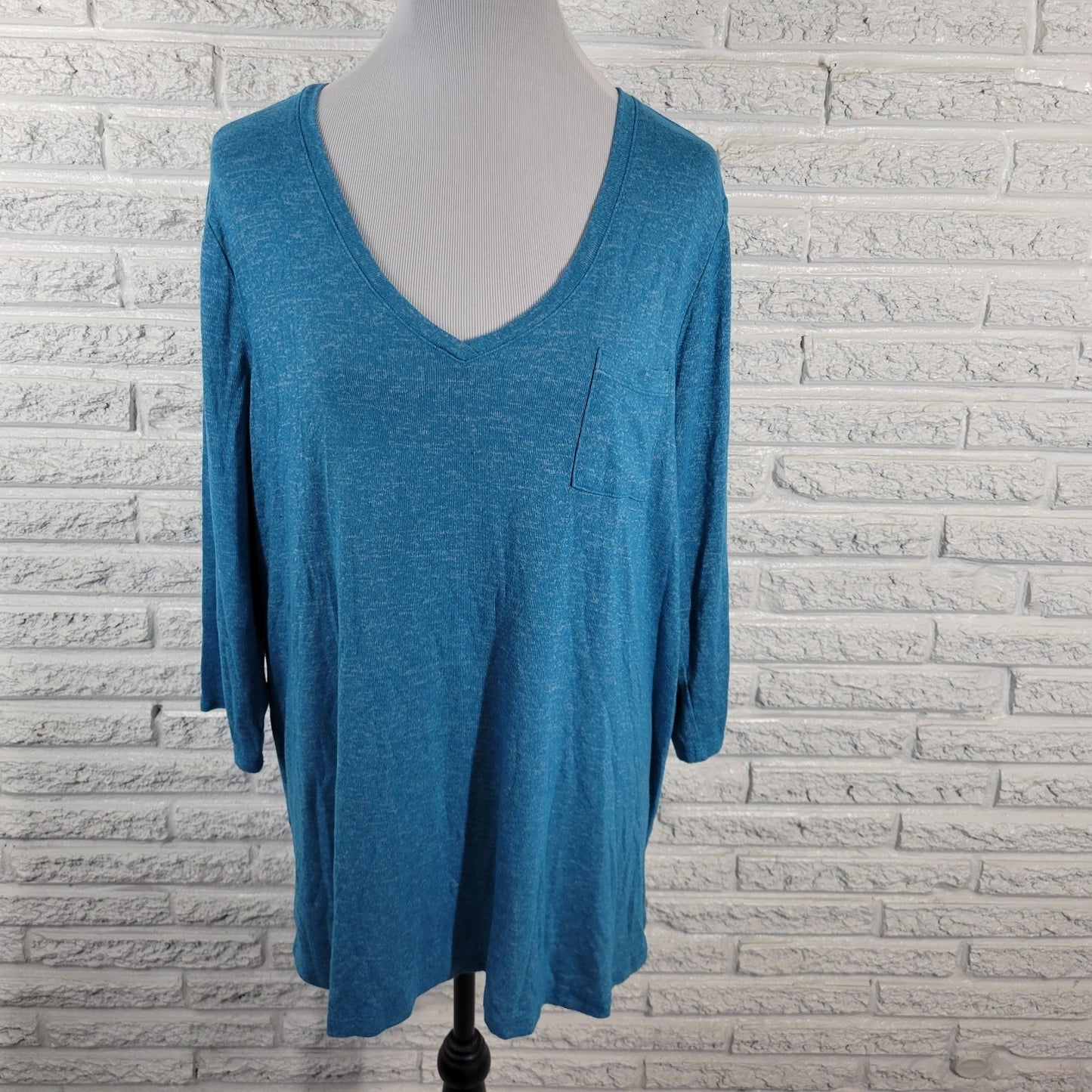 Lane Bryant Womens Top 18 20 Plus Tee 3/4 Sleeve Blue Lightweight Rayon Blend
