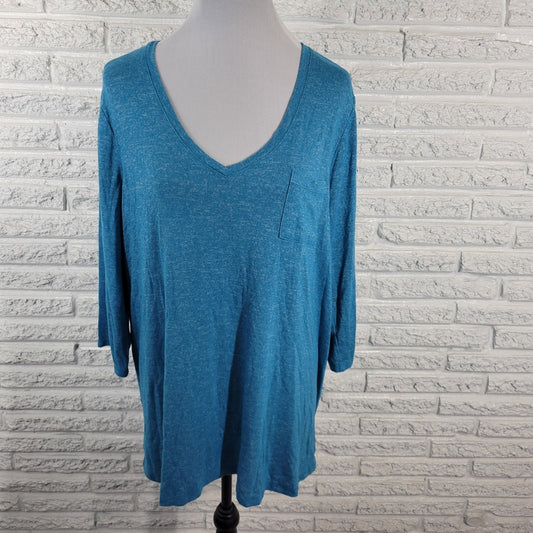Lane Bryant Womens Top 18 20 Plus Tee 3/4 Sleeve Blue Lightweight Rayon Blend