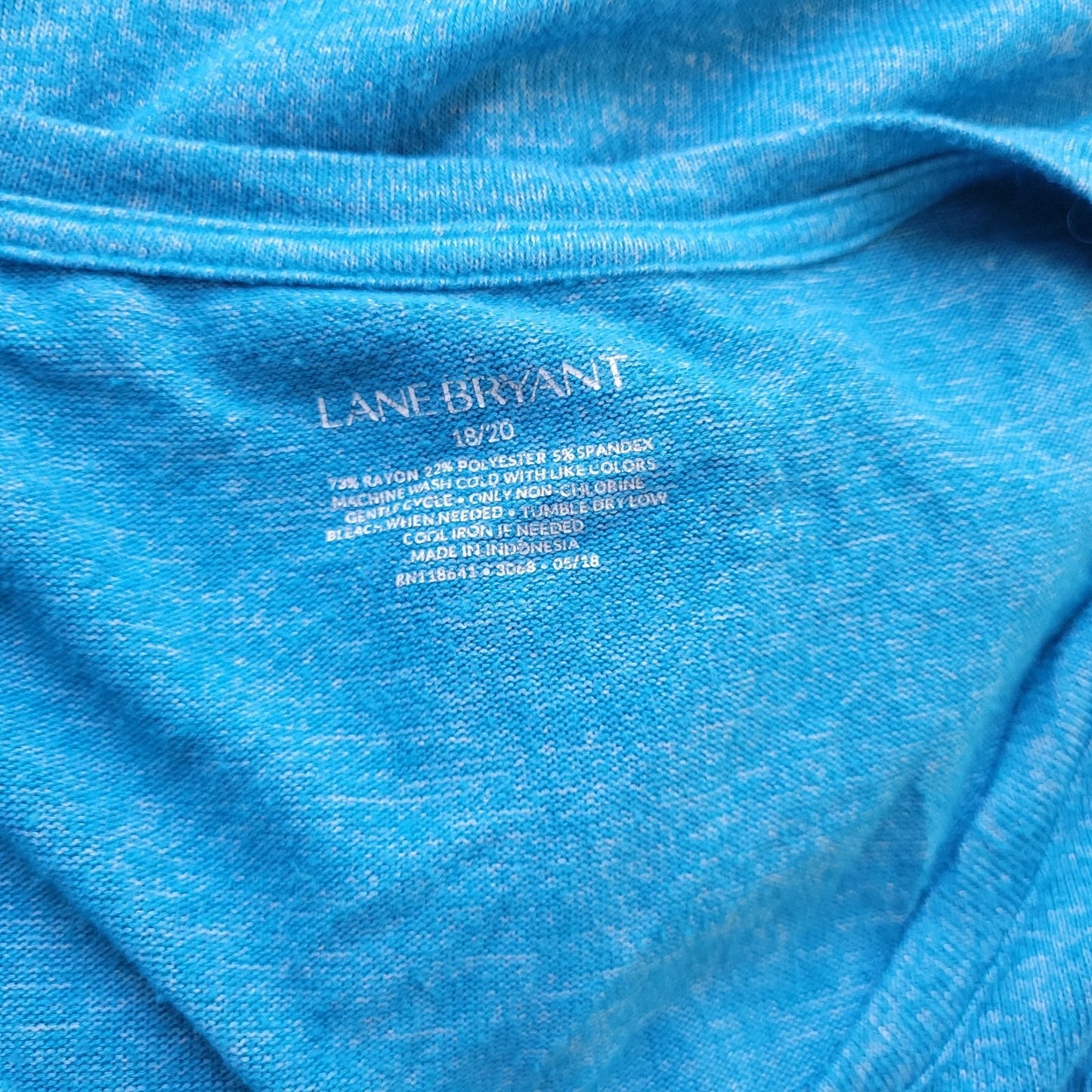 Lane Bryant Womens Top 18 20 Plus Tee 3/4 Sleeve Blue Lightweight Rayon Blend