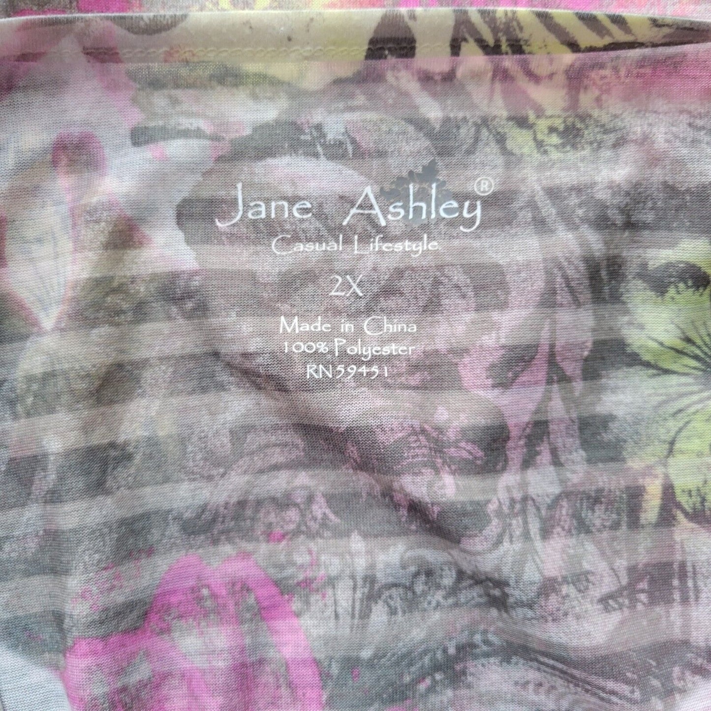 Jane Ashley Womens Top 2X Tee Pink Floral Polyester Handkerchief Hem Lightweight