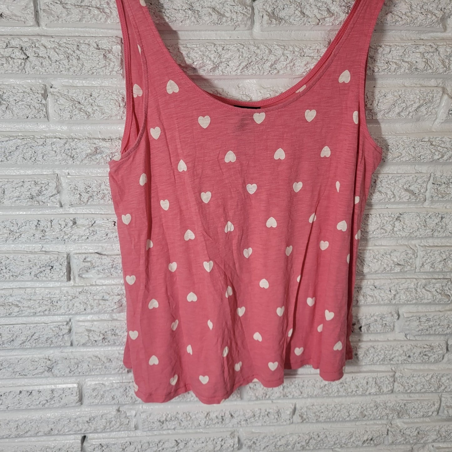 Valentines Day Torrid Womens Top 0 0X Plus Tank Lightweight Pink White Hearts