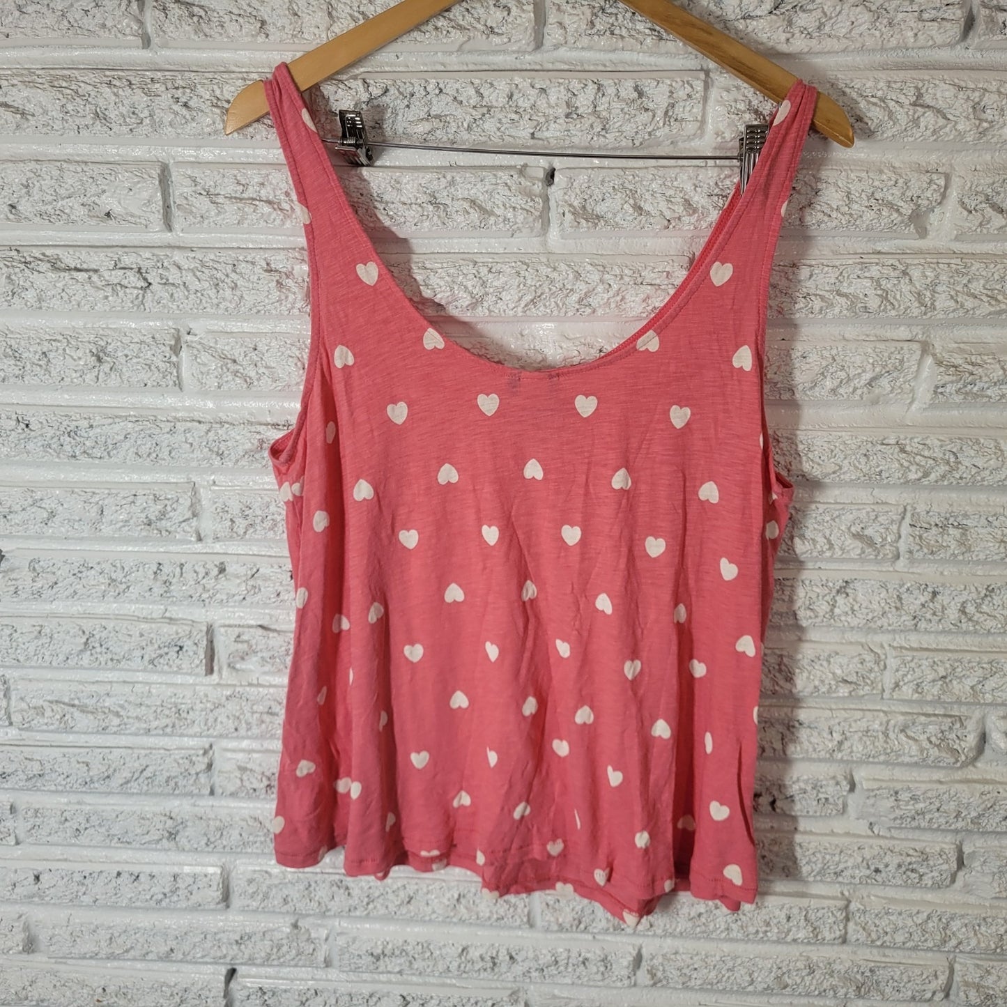 Valentines Day Torrid Womens Top 0 0X Plus Tank Lightweight Pink White Hearts