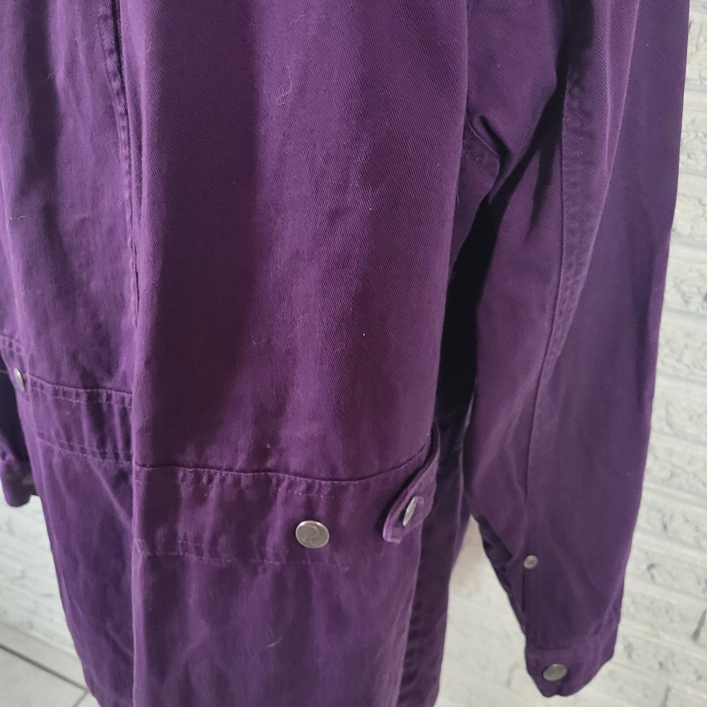 Roamans Womens Jacket 18W Plus  Button Up Purple Denim Pockets Adjustable Waist