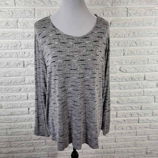 Apt 9 Womens Top 2X Plus Long Sleeve Gray Stripe Sheer Rayon Blend Casual Knit