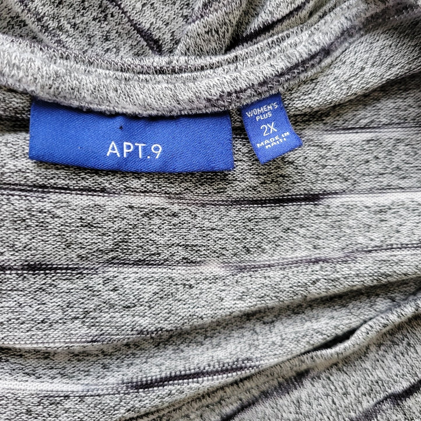 Apt 9 Womens Top 2X Plus Long Sleeve Gray Stripe Sheer Rayon Blend Casual Knit