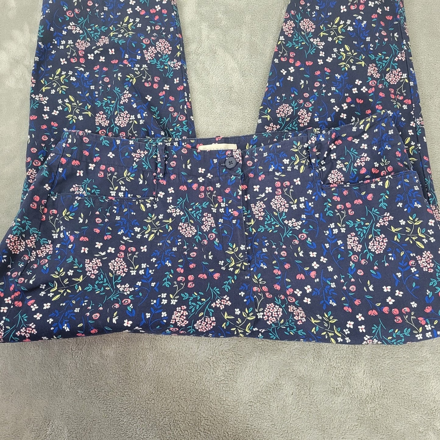 Talbots Womens Pants 20W Plus Capri Blue Floral Zip Fly Comfy Pockets Casual