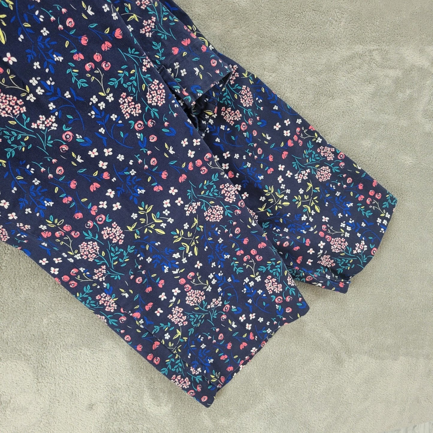 Talbots Womens Pants 20W Plus Capri Blue Floral Zip Fly Comfy Pockets Casual