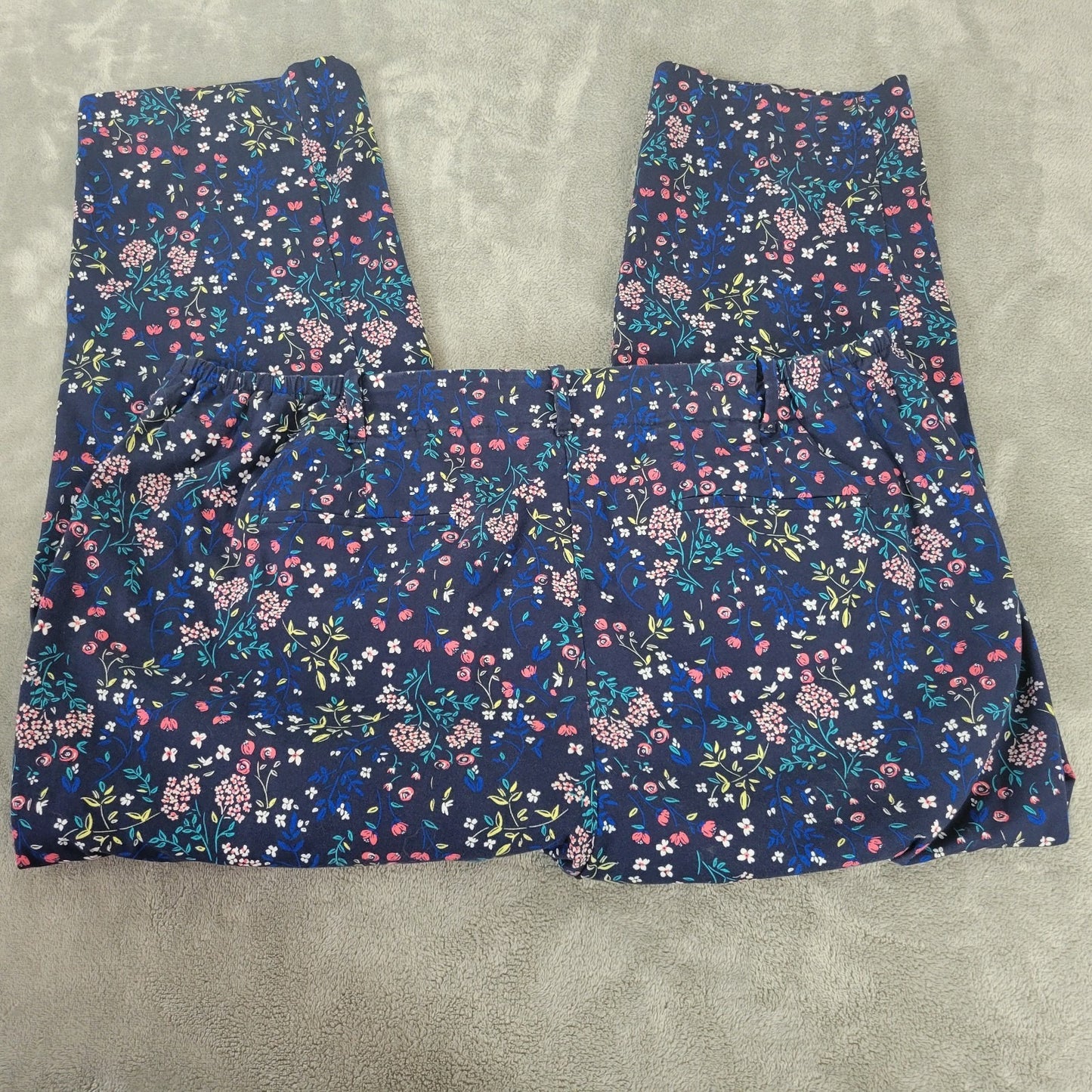 Talbots Womens Pants 20W Plus Capri Blue Floral Zip Fly Comfy Pockets Casual