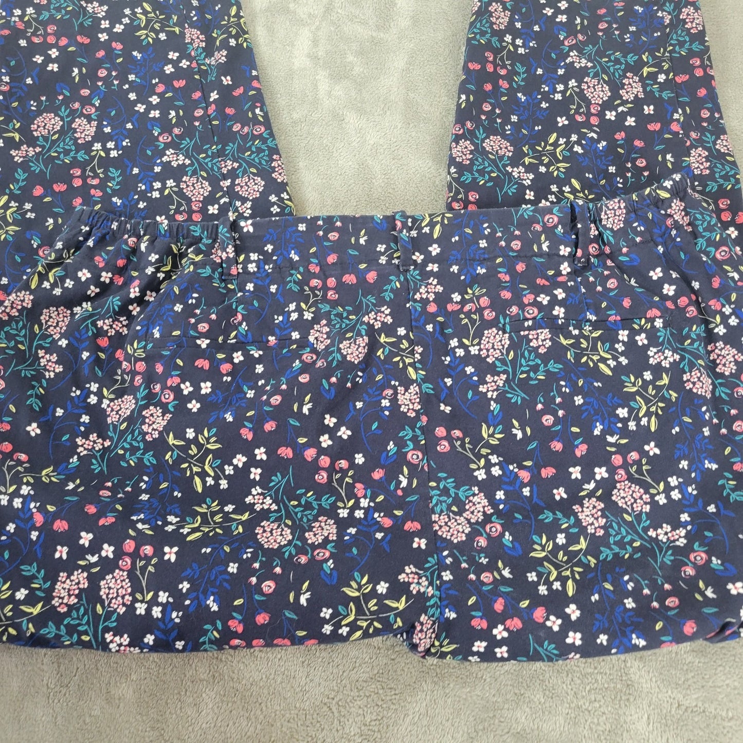 Talbots Womens Pants 20W Plus Capri Blue Floral Zip Fly Comfy Pockets Casual