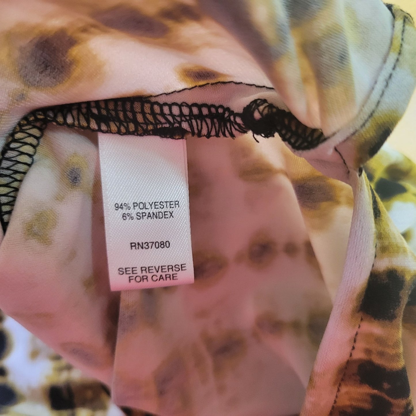 Cato Est 1946 Womens Top Extra Large XL Tan Black Watercolor Poly Blend Comfy