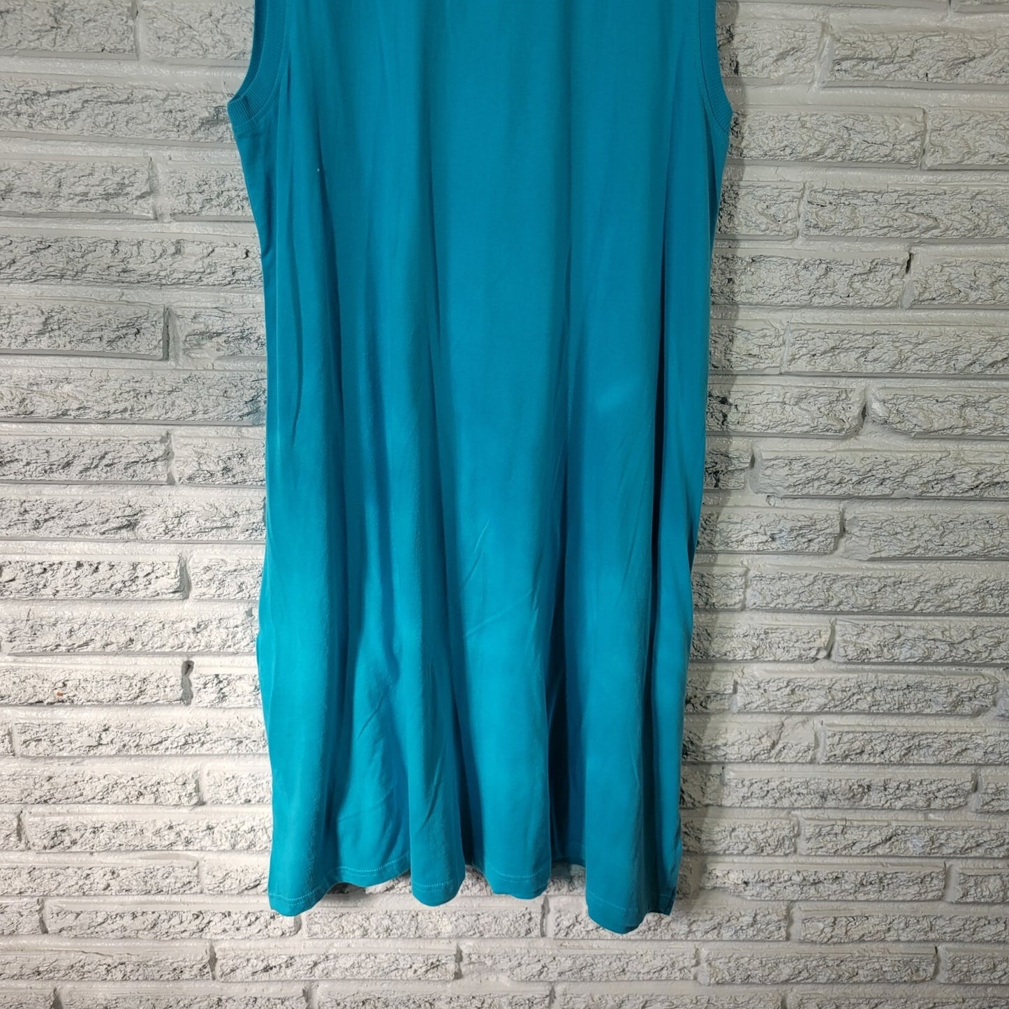 Jane Ashley Women Dress 1X Plus Sleeveless Blue Flip Flops Summer Cotton Pockets