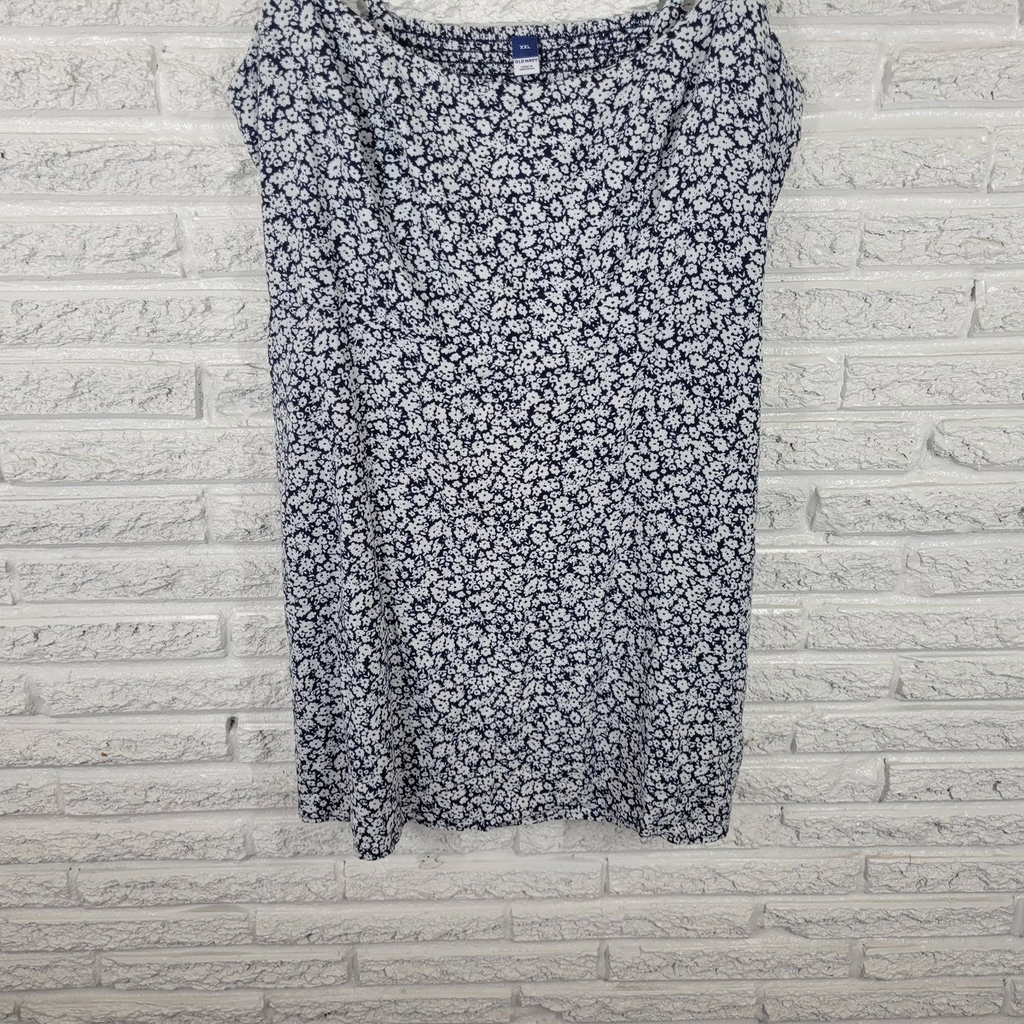 Old Navy Womens Dress XXL Plus Mini Slip Blue Floral Spaghetti Strap Linen Rayon