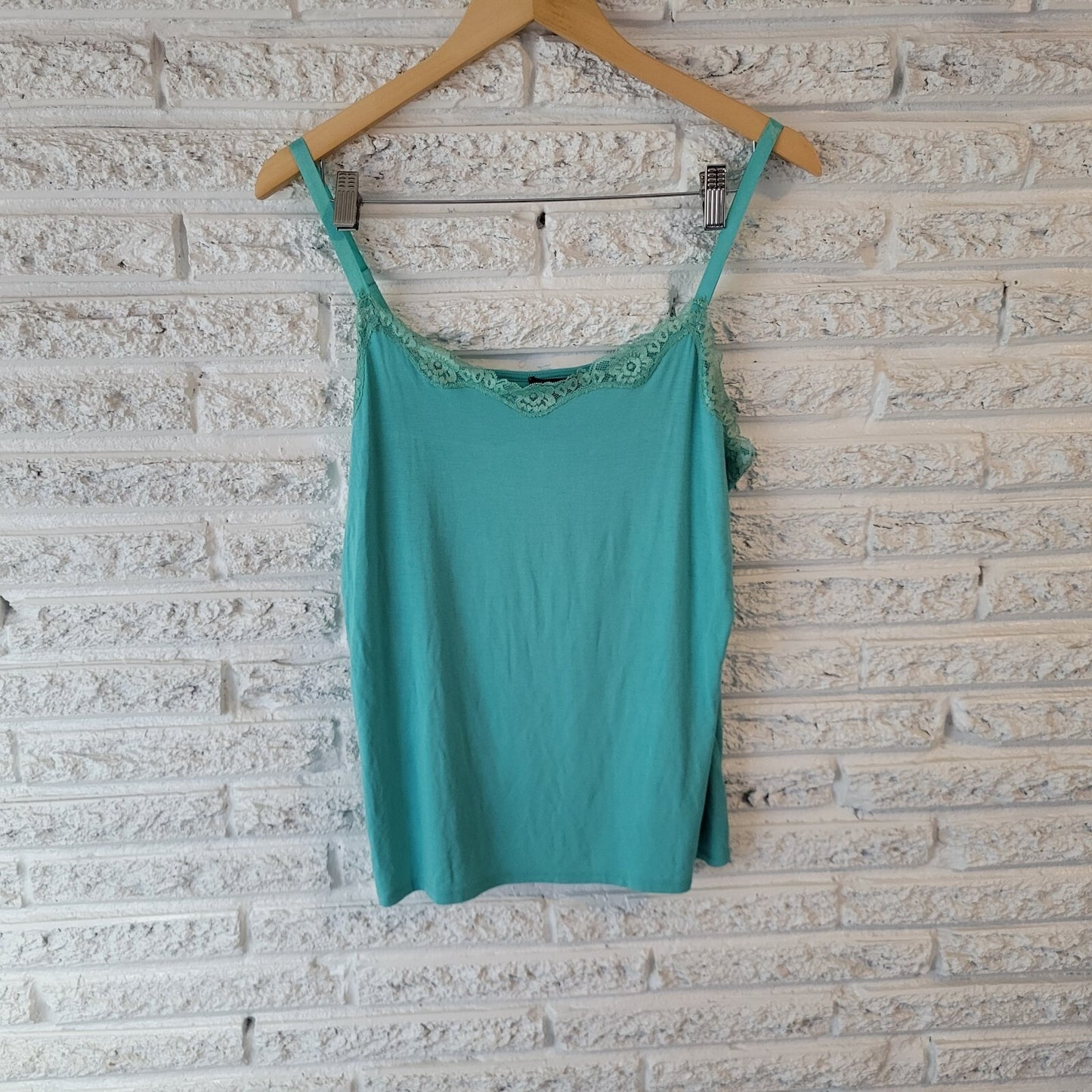 Nue Options Womens Top Extra Large Camisole Blue Adjustable Spaghetti Lace Trim