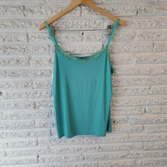 Nue Options Womens Top Extra Large Camisole Blue Adjustable Spaghetti Lace Trim