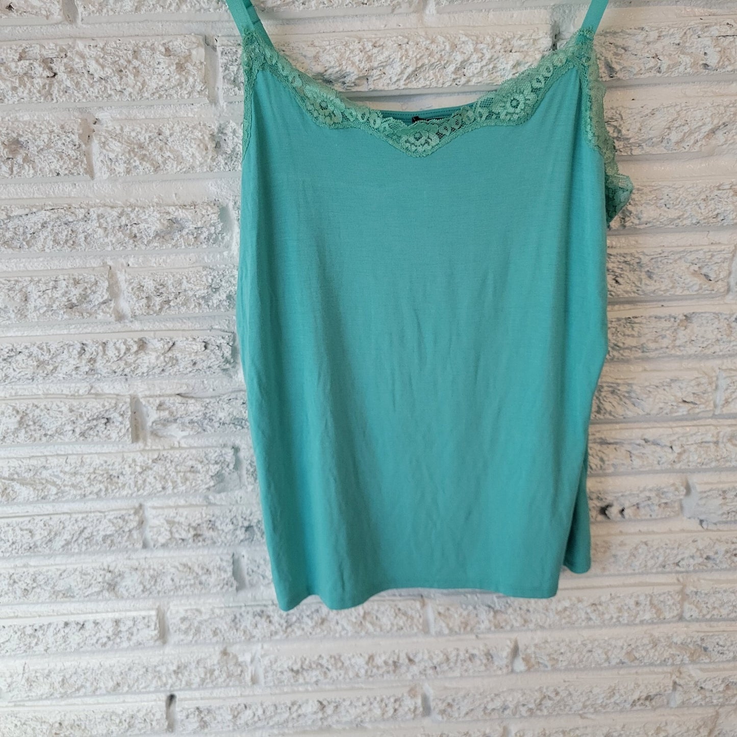 Nue Options Womens Top Extra Large Camisole Blue Adjustable Spaghetti Lace Trim