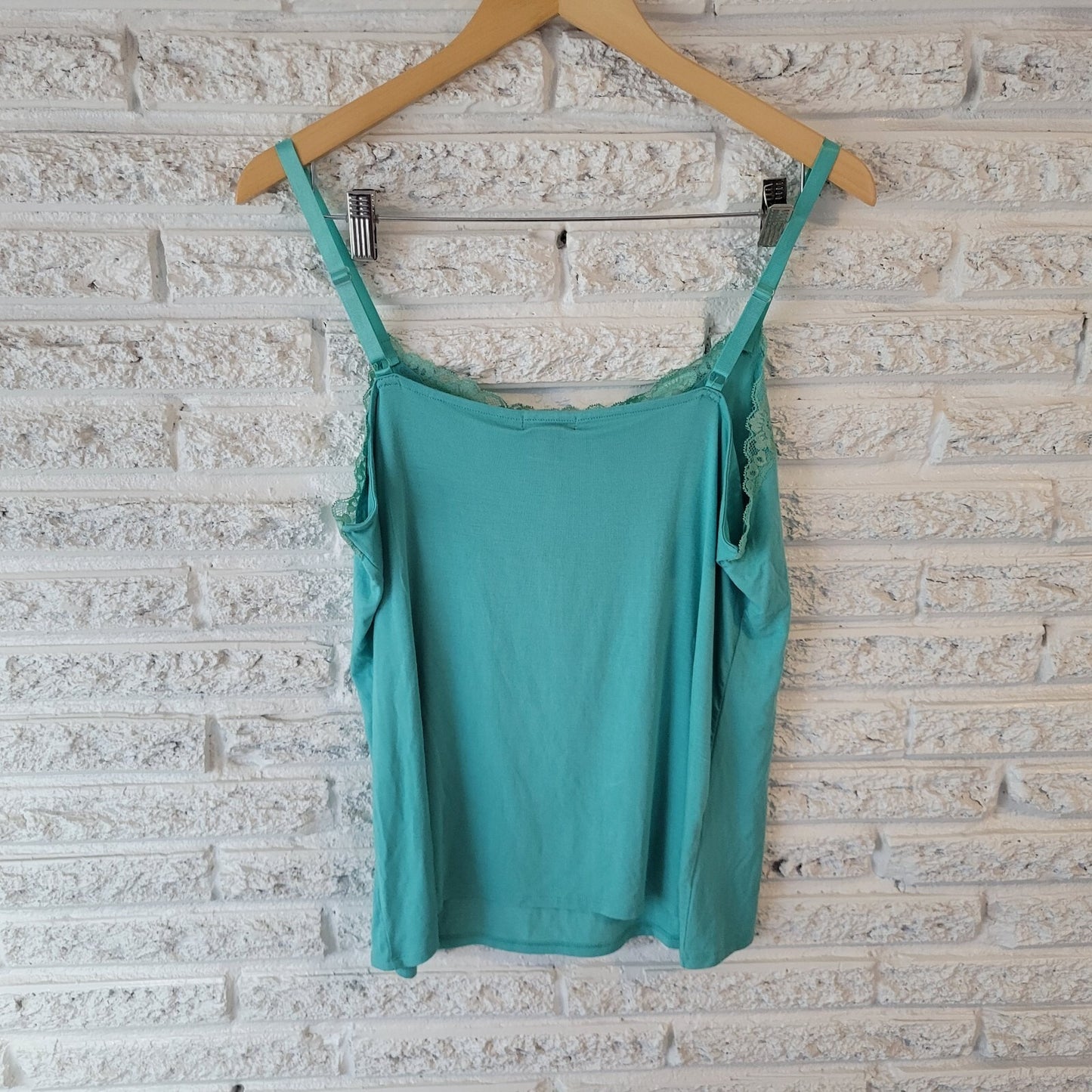 Nue Options Womens Top Extra Large Camisole Blue Adjustable Spaghetti Lace Trim