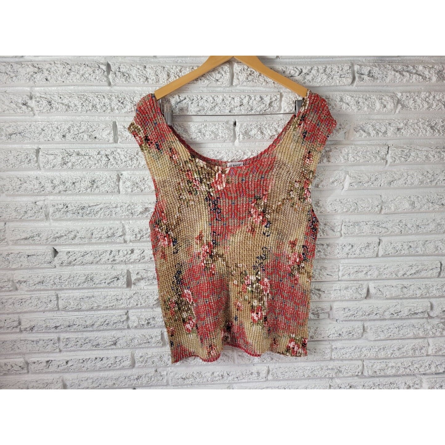 Liz Baker Womens Top 18W Plus Tank Red Floral Lightweight Sheer Crepe Festival