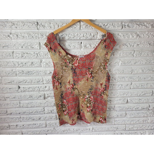 Liz Baker Womens Top 18W Plus Tank Red Floral Lightweight Sheer Crepe Festival