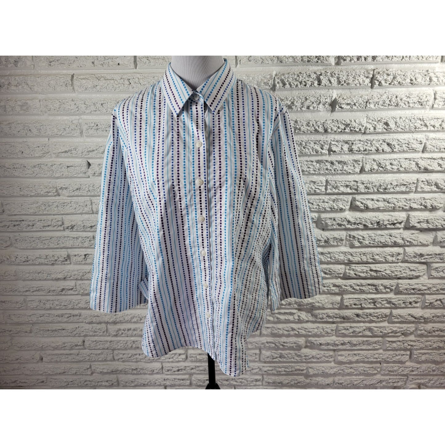 Westbound Womens Top Extra Large Long Sleeve Wrinkle Free Casual Blue Dot Stripe