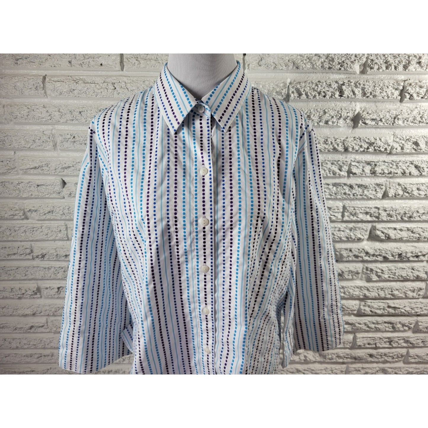 Westbound Womens Top Extra Large Long Sleeve Wrinkle Free Casual Blue Dot Stripe