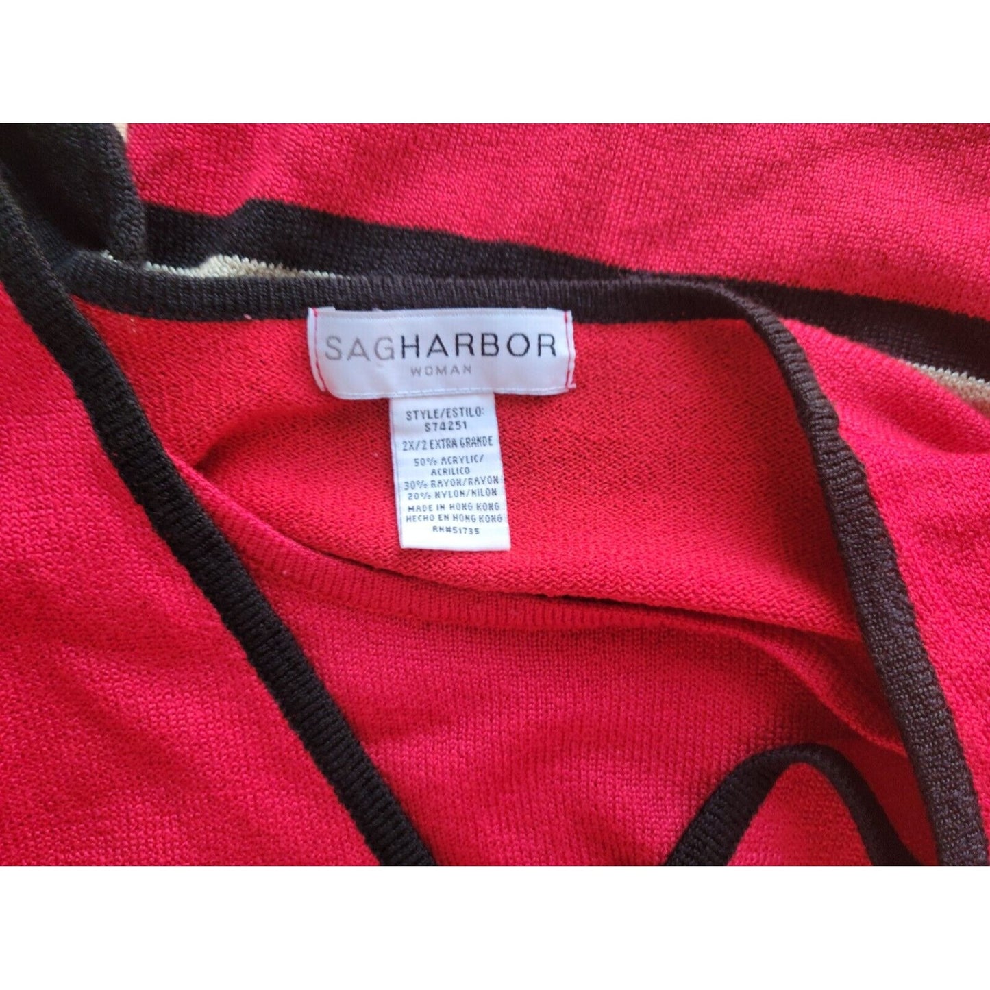 Sag Harbor Women Sweater 2X Plus Long Sleeve Red Stripe Office Clasp Closure