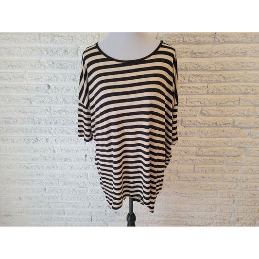 Lularoe Womens Top 2XL Plus Tee Knit Black Stripe Pullover Asymmetric Casual