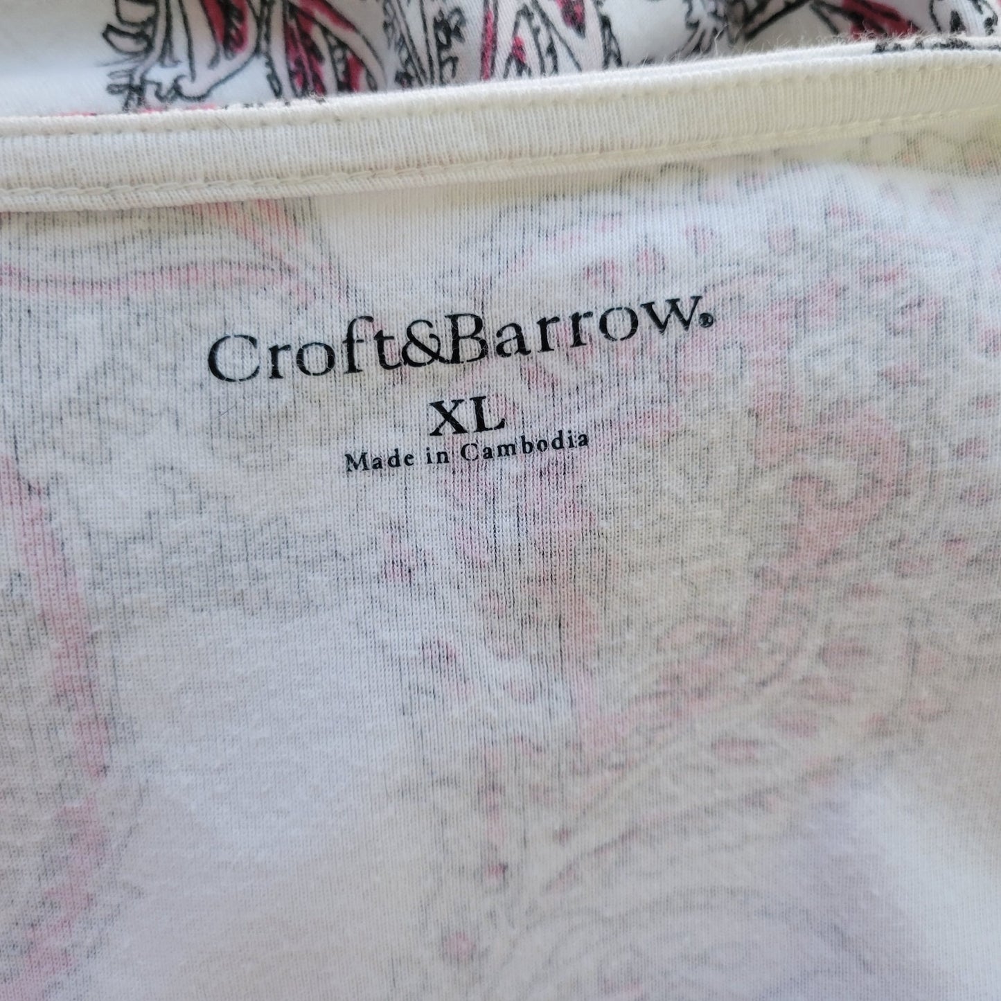 Croft Barrow Womens Top Extra Large Tee Roll Tab Sleeve Cotton Pink Paisley